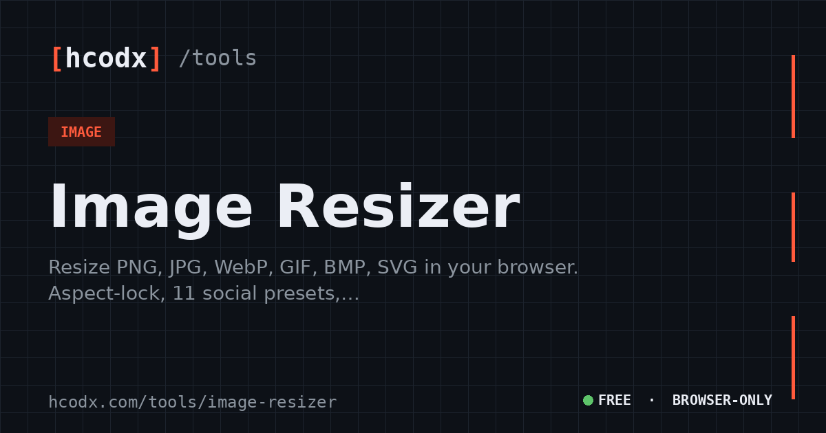 Image Resizer — Free, Browser-only Resize for PNG, JPG, WebP | HCODX