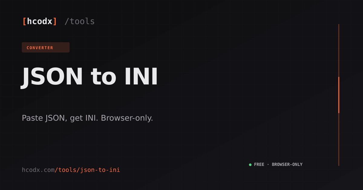 JSON to INI Converter — Free Online Config Tool | HCODX
