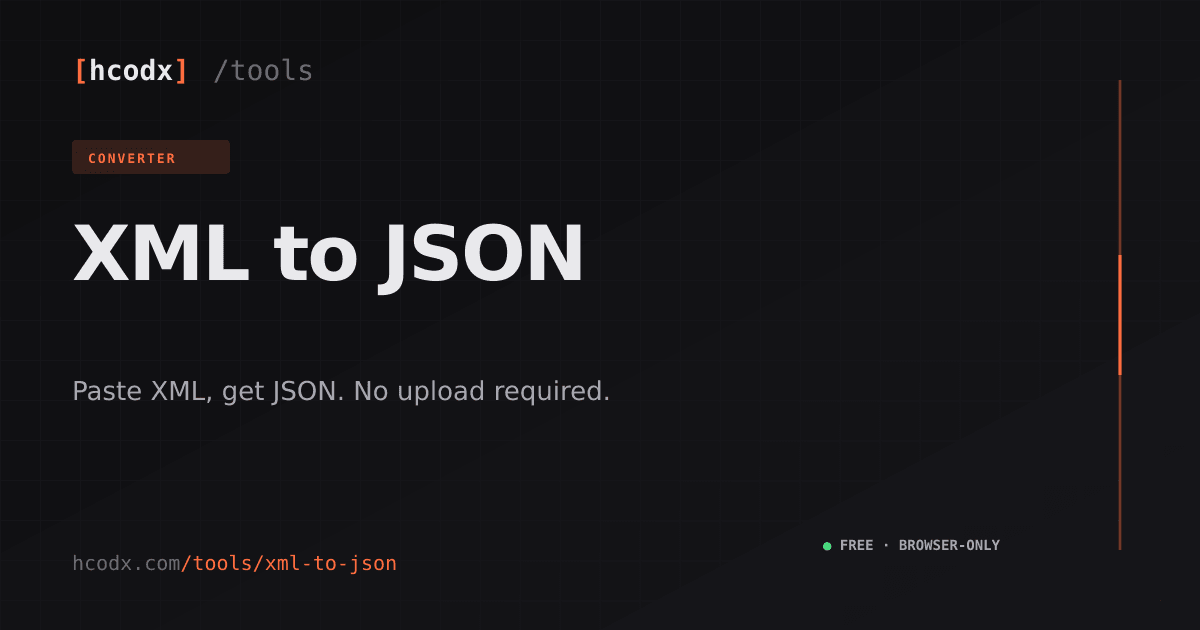 XML to JSON Converter — Free Online, No Upload | HCODX